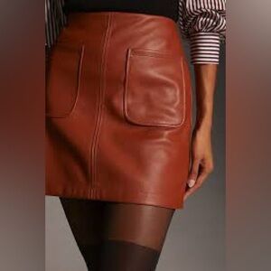 Maeve by Anthropologie - Faux Leather A-Line Mini Skirt - Small - Brown - NWT